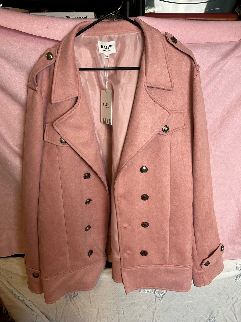 Manly Pink Double-Breasted Suede-Style Women's Coat